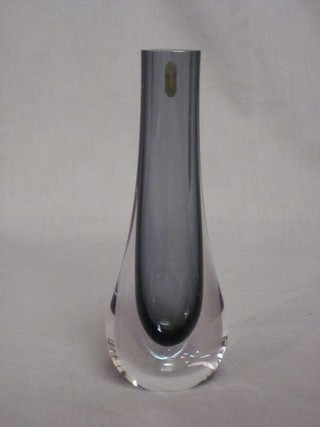 A Whitefriars grey glass trumpet shaped vase 8" with original paper label