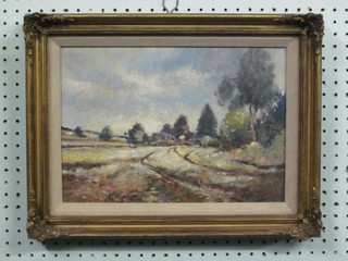 Matt Bruce, impressionist oil on board "Farm Land" 9" x 13"