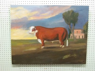 F Guilbert, oil on board, "Study of a Herefordshire Bull" 22" x 28"