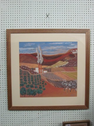 Robert Pendered, pastel drawing "Continental Valley with Industrial Buildings" 18" x 19" signed and dated 2002