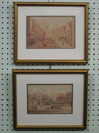 D Cox JB, a pair of watercolour drawings "Street Scenes with Figures" 4" x 7"