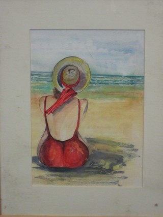 Penny, watercolour drawing "Study of a Seated Lady on the Beach" 10" x 7"