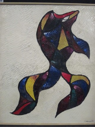 Holners, modern art, oil on canvas "Stylised Figure of a Bird?" 23" x 19" 