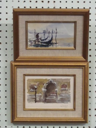 William Davies, watercolour drawing "Old Door Venice" 3" x 5" and 1 other "Venetian Scene"