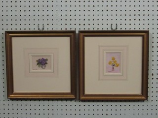 Gerald Robert Tucker, pair of watercolours, still life studies "Vase of Flowers" 3" x 2 1/2"