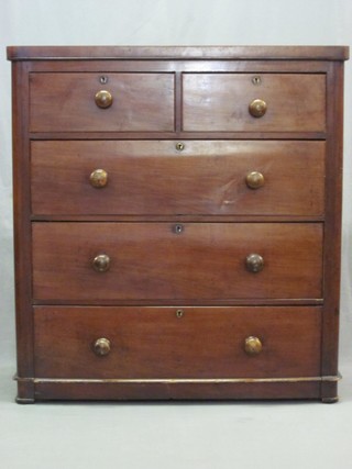 A Victorian mahogany chest of 2 short and 3 long drawers with tore handles 39"