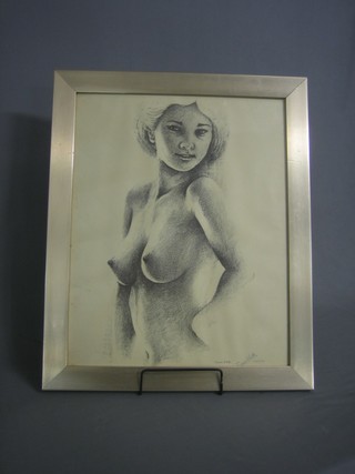 After E Watts, monochrome print "Standing Naked Girl" 19" x 15"