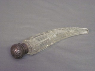 A Victorian cut glass cornucopia shaped perfume bottle with "silver" mount 7"