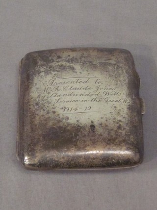 A silver cigarette case Birmingham 1918, (inscribed) 2 ozs
