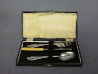 A childs silver 3 piece christening set comprising knife, fork and spoon, Sheffield 1945 by James Dixon & Sons