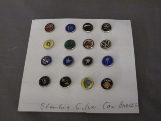 A collection of 16 various Sterling silver and enamelled car badges