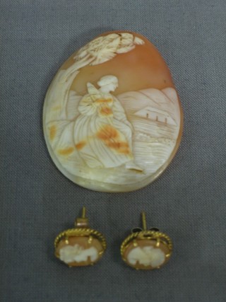 A section of shell carved cameo decorated a lady together with 2 shell carved cameo earrings decorated ladies