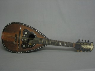 A 6 stringed mandolin with inlaid tortoiseshell decoration, labelled Apollo