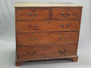 A Georgian oak chest of 2 short and 3 long drawers with brass swan neck drop handles, raised on bracket feet 40"