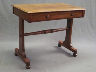 A Victorian bleached mahogany rectangular side table fitted a drawer with H framed stretcher 33"
