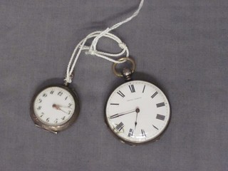 An open faced pocket watch with enamelled dial by Favre Geneve and a lady's fob watch