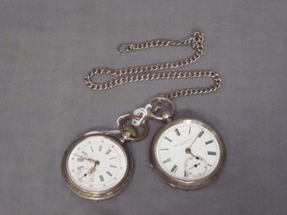 An open faced pocket watch - The Farringdon contained in a silver case and 1 other pocket watch hung on a curb link chain