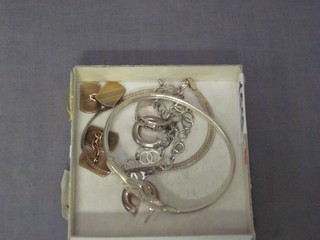 A pair of gilt metal cufflinks, a silver bangle, 2 silver bracelets and silver earrings