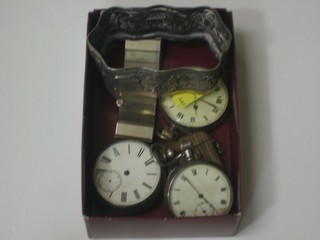 3 silver open faced pocket watches, a brass vesta case etc