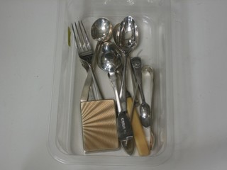 A childs silver fork and spoon and other minor silver items