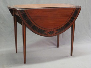 A handsome Regency satinwood oval Pembroke table, with brass coromandel inlay, fitted a drawer and raised on square tapering supports, with Hewson Milner and Thelton label 38"