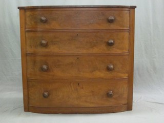 A 19th Century mahogany D shaped chest of 4 long drawers with tore handles 44"