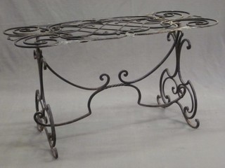 A rectangular pierced iron garden table 39"