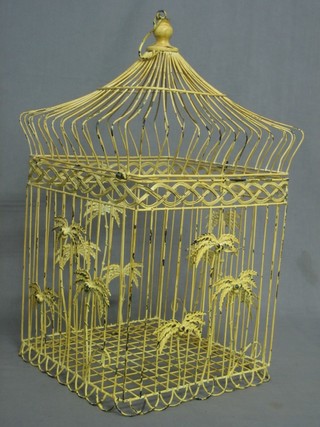 A square yellow painted bird cage 12"