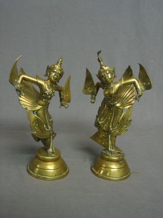 A pair of Eastern gilt metal figures of Deities 11"
