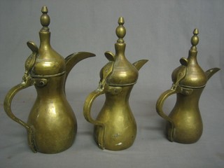 3 Turkish brass coffee pots