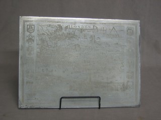 A rectangular steel engraved map plate of London, marked presented by the Police Federation - City of London joint branch board 12" x 17"