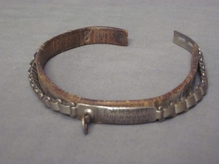 A 19th Century steel and leather dog collar marked EWM Scott Rock Mount CH. Stretton 13"
