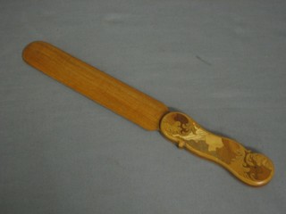 A wooden paper knife with parquetry handle 11"