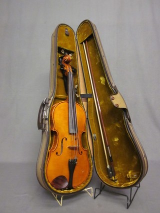 A Franz Kirschnek violin with 2 piece back, labelled Franz Kirschnek Beaeuning Shofundrer Erlangen Anno 1979, cased and with bow