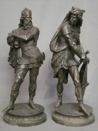 2 19th Century spelter figures of standing warriors 20"