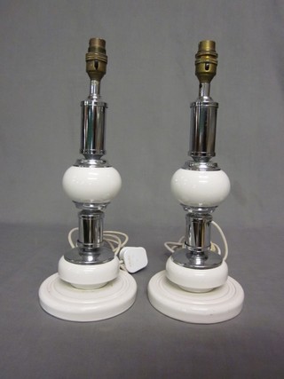 A pair of Art Deco style porcelain chromium plated table lamps 15"