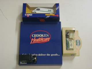 A Crookes Health Care model lorry, a Corgi model Ford transit, 2 models of Yesteryear and an N gauge locomotive