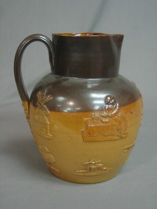 A Doulton & Co salt glazed jug decorated a hunting scene, the base marked Doulton Lambeth 1914 8"