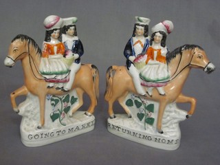 A handsome pair of 19th Century Staffordshire flat back figures - Going to Market and Returning from Market