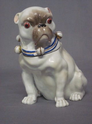 A 19th Century Continental porcelain trinket box  in the form of  seated Pug 7" (chip to neck)
