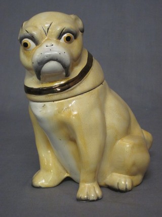 A 19th Century pottery trinket box in the form of a seated Pug 8" (chipped)