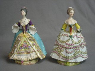 2 19th Century Meissen style porcelain figures of Crinoline ladies the bases with crossed arrow mark (arms f) 8"