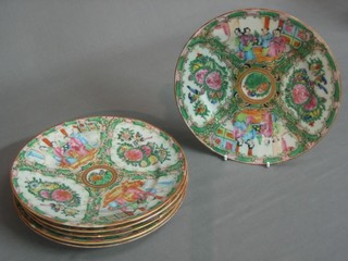 6 late 19th Century Canton famille rose porcelain plates decorated court scenes 8"