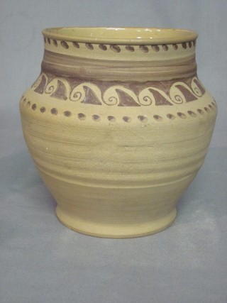 A Carter Slater Adams Poole vase of globular form, the base impressed 118 6" (cracked and chipped to base)