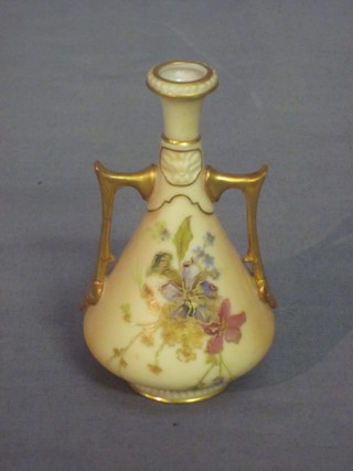 A Victorian Royal Worcester twin handled blush ivory vase, the base with green RW mark and 10 dots RD5434 4"