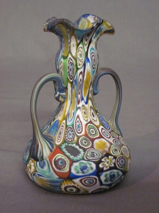 A Victorian end of day twin handled glass vase 5 1/2"