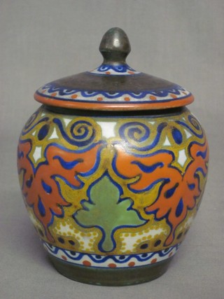 A Gouda pottery jar and cover, base marked Beer 1152 Holland 5"