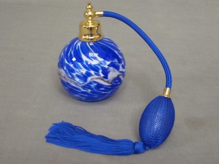 A blue glass perfume atomiser with gilt metal mounts 2"