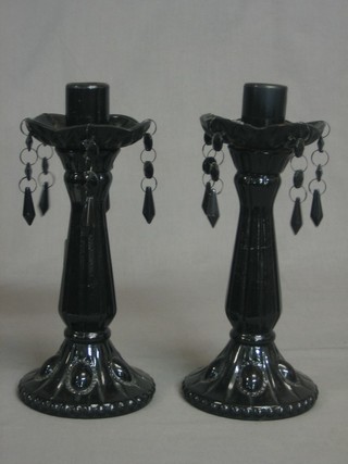 A pair of Victorian Slag glass lustres 10"