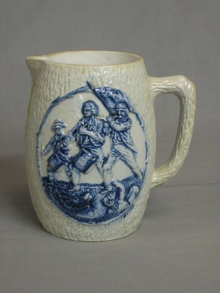 A 19th Century American pottery jug decorated soldiers to one side and a portrait bust of George Washington to the other, 7" (slight crack to handle)